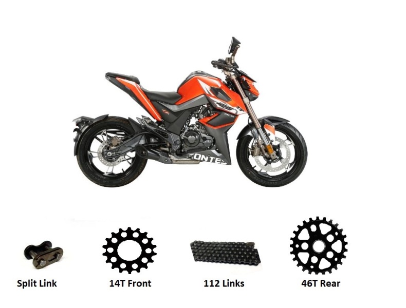 Zontes ZT125 U Heavy Duty Chain & Sprockets BLACK 2021 - 2023 models